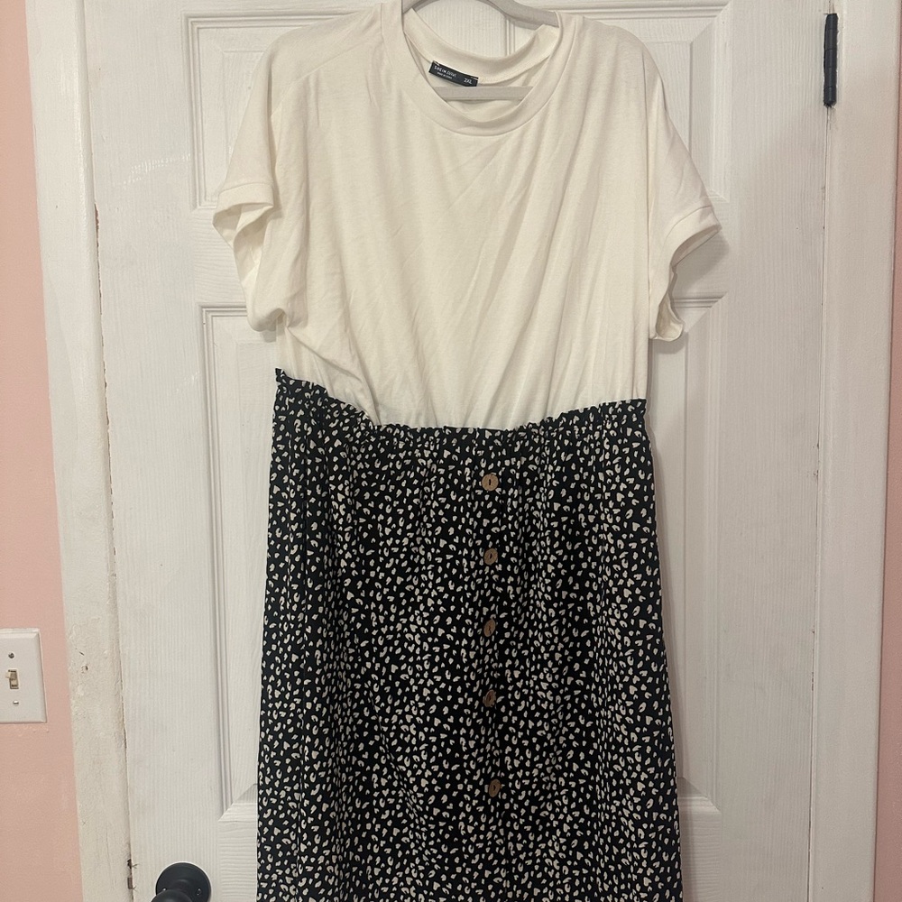 White Top with Black and White Polka Dot Skirt